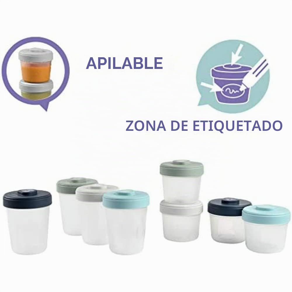 BÉABA, Babycook Solo, procesador de alimentos para bebés 4 en 1, vaporizador & BÉABA - Lote de 8 Tarros de Conservación, Clip, Botes Encajables, 100% Herméticos