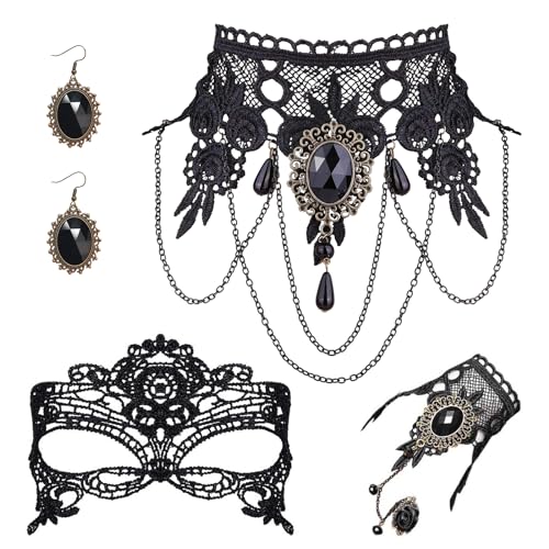LETTERASHQP 4PCS Gothic Schmuck Gothic Halskette Gothic Accessoires Gothic Schmuck Set Choker Halsband Halskette Set Gothic Ohrringe Gothic Schmuckset Damen für Halloween Kostüm Zubehör