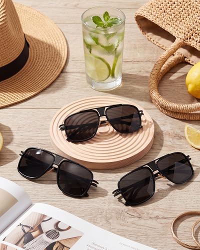 Image of Frienda 3 Pairs Retro Sunglasses for Men Oversized Men Shades Glasses Fashion Alloy Metal Gold Frame Polarized Sun Glasses