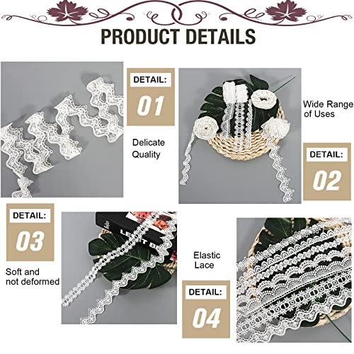 Lace Ribbon 14 Yards, White Lace Trim, Vintage Cream Crochet Floral Lace Fabric With 7 Patterns(2 Yards Each), Crafting Scalloped Edge For Sewing, Gift Wrap, Wedding Decoration, Diy Art Crafts #TOP2