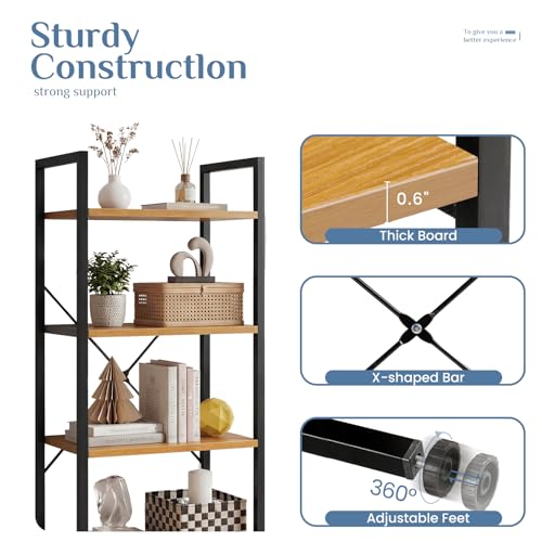 Image of DUMOS 4 Tiers Bookshelf, Classical Book Shelf, Tall Display Shelves in Living Room /Home /Office, Storage Organizer for CDs /Books /Movies, Freestanding Storage Decor Organizer, Wood