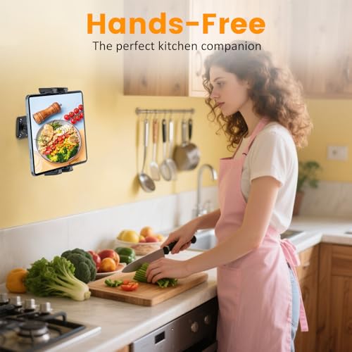 Image of OHLPRO for iPad Wall Mount Tablet Holder, Adjustable Drilled Base with 2 inch Support Arm Stand for 5-13 inch iPad mini Pro Air, Fire HD, Galaxy Tab, Switch and Phone - 360 Viewing, Adjustable Tilt