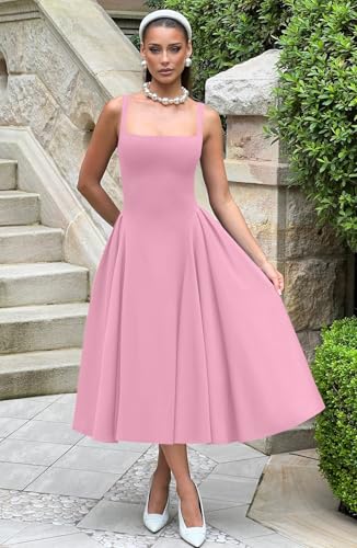 Image of Memoriesea Women's Elegant Square Neck Swing A Line Wedding Evening Party Midi Dress