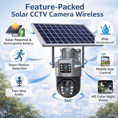 Image of JB Supar Dual Lens Solar Powered PTZ Outdoor CCTV Camera | 360 View | Color Night Vision | Motion Detection | Two Way Audio | 4G SIM-Based Camera with Mobile App V380 Pro (New Dual Lens Solar)