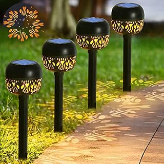 4 Pcs Solar Garden Lights Outdoor, Solar Powered Dancing Flame Torch Lights IP65 Waterproof 24 Lumen Auto ON/Off Pathway Lights for Garden//Yard/Driveway/Pathway/Hollenween