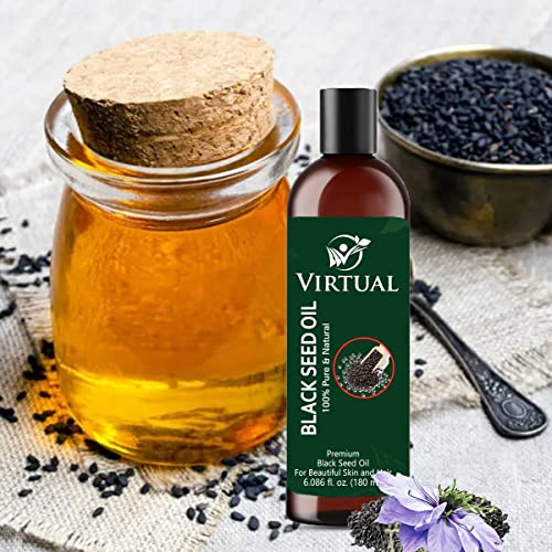 Image of VIRTUAL 100% Pure Black Seed Oil For Hair Growth, Skin Care, Cold Pressed Natural Kalonji /Nigella Sativa Oil (180ml)