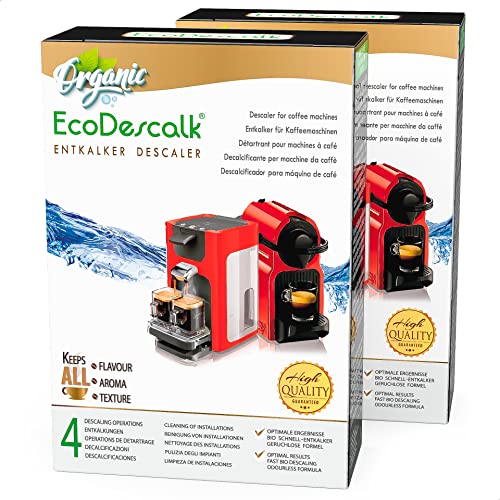 EcoDescalk Descalcificador Ecológico 2 x 4 Sobres Monodosis – Polvo A100% Natural para Cafeteras y Máquinas de Café de Todas las Marcas – Limpieza Antical (8 Descalcificaciones)