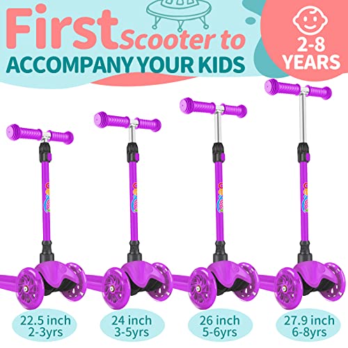 Beleev A1 Scooter For Kids Ages 2-6, 3 Wheel Scooter For Toddlers Girls Boys, Pu Light-Up Wheels, 4 Adjustable Height, Lean To Steer, Non-Slip Deck, Three Wheel Kick Push Scooter For Children (Purple) #TOP2
