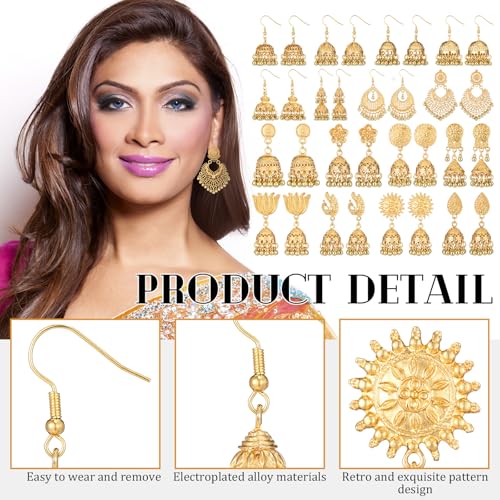 Nosiny 16 Pairs Jhumkas Indian Earrings for Women Vintage Jhumka Bell Hoop Dangle Earrings Set Ethnic Bohemian Indian Jewelry3