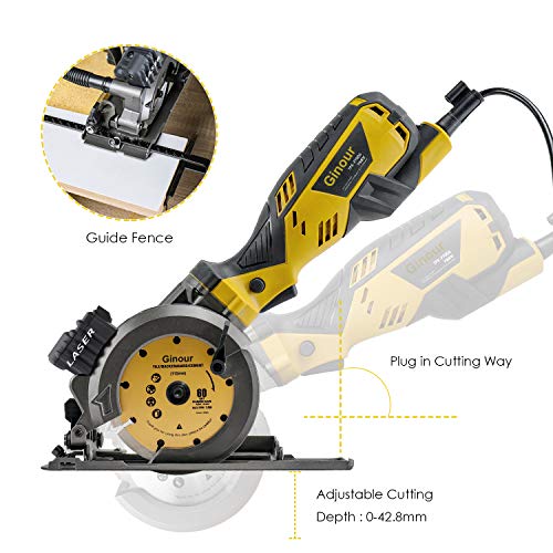 Ginour 4-1/2" Compact Electric Circular Saw Set, 5.8A Circular Saw with Laser Guide, 3 Saw Blades and Scale Ruler Ideal for Wood, Soft Metal, Tile and Plastic Cuts - Thumbnail 3