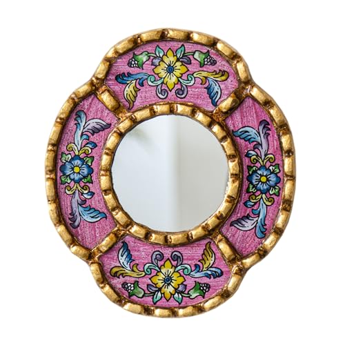 DecorContreras Oval Mirror Peruvian Reverse Painted Glass Gold Leaf Pink