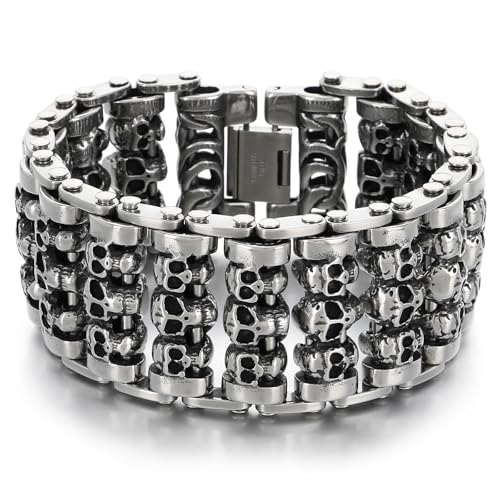 Men's Gothic Skull Bracelet 316L Stainless Steel Chain Bracelet for Men Heavy Duty Biker Bracelets Prefer for Motorcycle-Inspired Jewelry