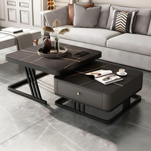 Image of RIZIK STORE Iron Frame Handmade Drawer Square Coffee Table /Nesting Table /Side Table /Center Table with Engineered Wood Top for Living Room /Drawing Room /Balcony (Black, 20 inchx20 inch)