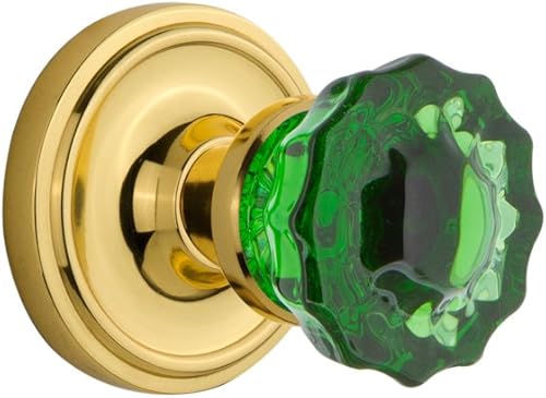Nostalgic Warehouse Maniquí 722137 - Pomo de puerta de cristal esmeralda de latón sin lacar clásico