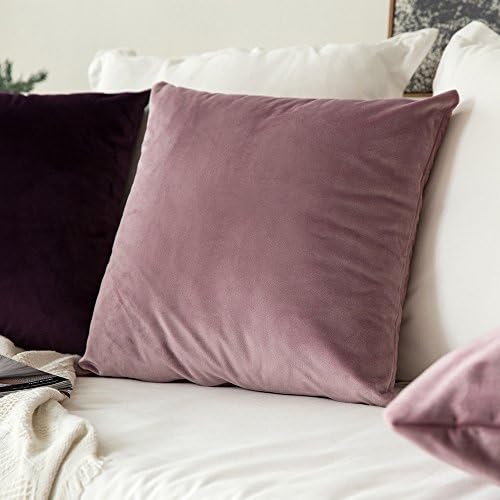 MIULEE Velvet Soft Soild Microfiber Decorative Square Pillow Case Throw Cushion Cover for Sofa Bedroom with Invisible Zipper 16x16 Inch 40x40cm Lilac Set of 2 Lined