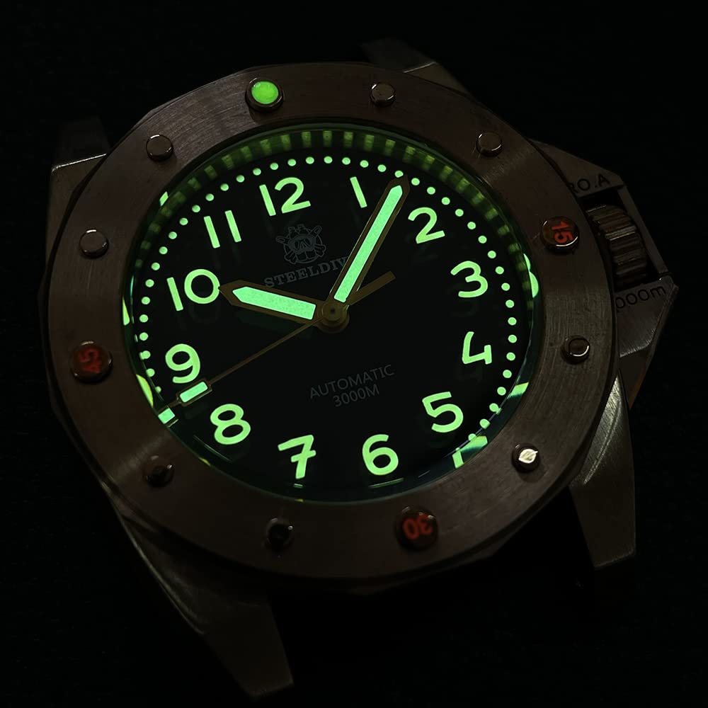 Steeldive SD1945S Automatische mechanische Taucheruhr NH35 CUSN8 Bronze-Gehäuse 200 m wasserdichte Armbanduhr, Lederarmband, Taucher, mechanisch