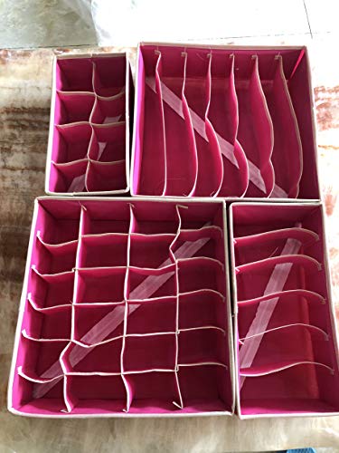 Huaute, Opvouwbare scheidingswanden voor laden en opbergdozen, opvouwbaar, voor beha's, ondergoed, sokken, stropdassen, sjaals en andere accessoires, set met 4 rode rozen.