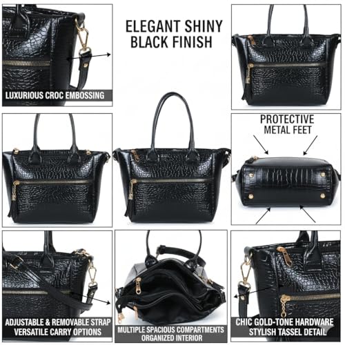 Image of AVERAA Medium Capacity Croco Pattern Tote Bags For Womens Big Purses And Handbags Ladies Big Shoulder Bag | Office Bag for Women, Ladies Bag Stylish Branded, Leather Bag for Women, Women Office Bag | Chic Croc Texture, Dual Carry Style, Rich Tan Finish, Spacious Interior, Secure Zip Closure, Adjustable Strap
