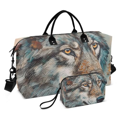 Large Travel Duffel Bag, Wolf Head Closeup Sports Tote Gym Bag, Shoulder Weekender Overnight Bag for Women Men, Carry On Luggage with Toiletry Bags