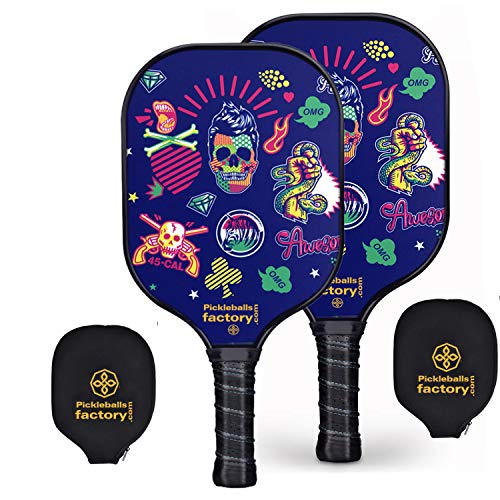 Pickleball Set, Pickleball Paddles, Pickleball Paddle Set, Pickleball Game Set 2 Paddles Skull Pickleball Paddle Set of 4 For Starter of Men/Women Indoor/Outdoor Ball Game
