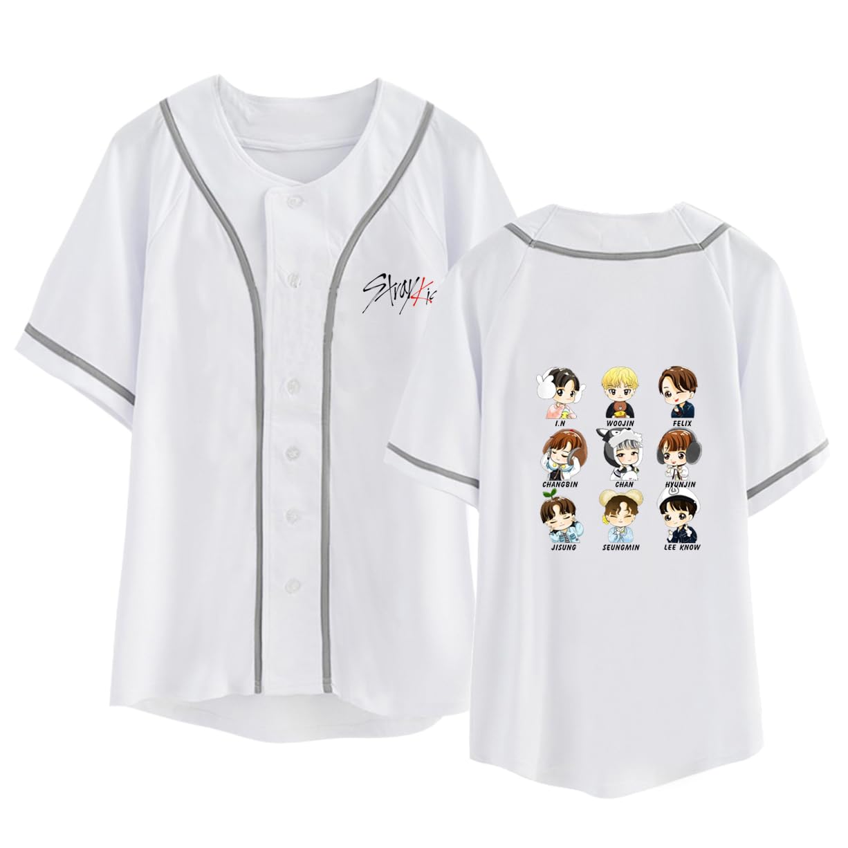 Thyoeun Unisex SKZ Shirt SKZOO Cartoon Doll Image Baseball Jersey Perfect for Korean Pop Fans