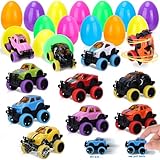 12 Pack Prefilled Easter Eggs With Toys, Die-cast Cars Easter Basket Egg Hunt Stuffers, Pre Filled Easter Eggs fillers For Kids,Pull Back Mini Monster Car Trucks for Kids Gifts Party Favors