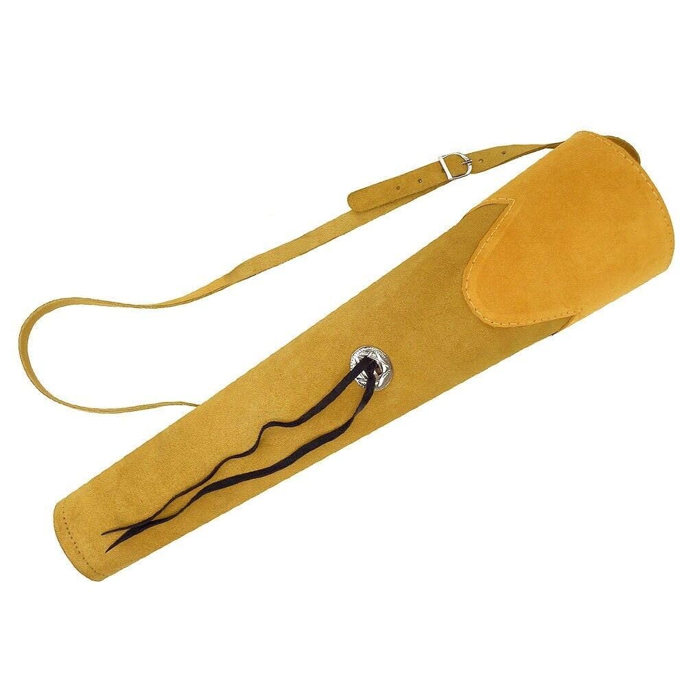 CarolUSA Archery, Hunting Indoor Outdoor Sports, Recurve/Compound/Longbow Traditional Suede Leather Shoulder Back Arrow Quiver, Arrow Bag, Arrow Holder (Beige)
