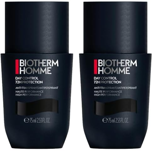 BIOTHERM HOMME Day Control Roll-on 72h, Deodorante Uomo Roll-On 72H, Per Tutti i Tipi di Pelle, Antitraspirante, Day Control, 75 ml (Confezione da 2)
