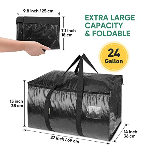 Image of BALEINE 4-Pack Oversized Moving Bags with Reinforced Handles, Heavy-Duty Storage Tote for Clothes, Moving Supplies (Black, 4-Pack)