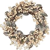 idyllic 18 Inch Winter Wreath for Front Door with Magnolia Leaf and White Berries, Christmas Wreaths for Front Door, Farmhouse Holiday Decoration for Indoor and Outdoor