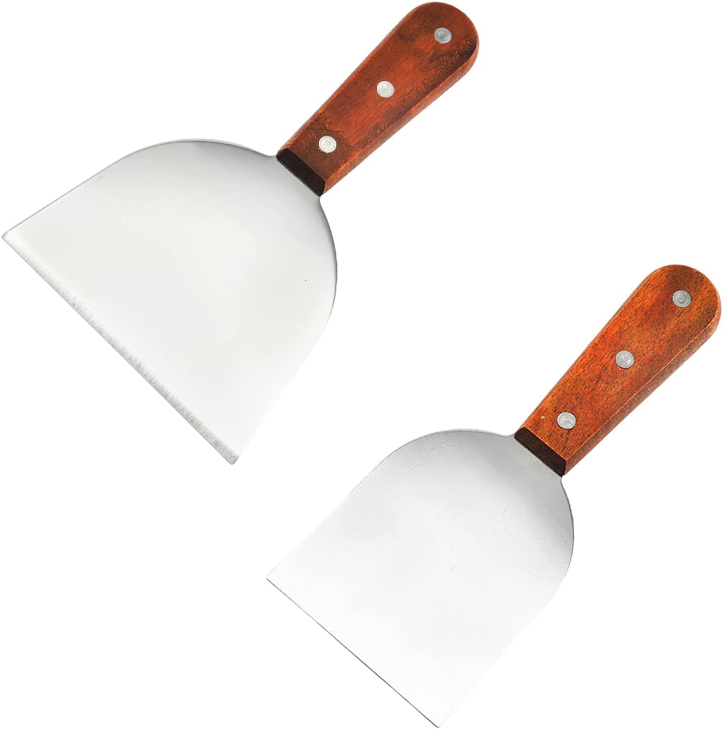 Set di 2 spatole per hamburger, in acciaio inox, spatola con manici in legno, spatola plancha, raschietto professionale, spatola per barbecue teppanyaki, bistecche, pizza