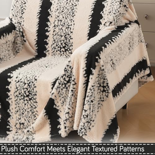 Image of HOKIPO Luxury Plush Sofa Cover Throw for 1 Seater Sofa | Soft Sofa Throw for Complete Sofa Protection, 'Noirea Series' Textured Stripe (180x180 cm) (AR-6651-D2)