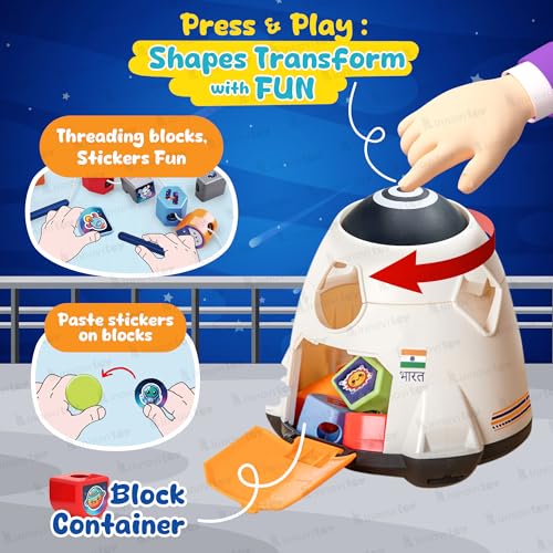 Image of Space Shape Sorter with Changing Shape | Unique Space Theme Stackable Blocks Toy | Activity Toy for 2 Year Kid | Indian Space Theme Inspired | Made in India, 26 Pcs
