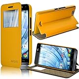 Wiko Seluxion – Custodia S-View funzione supporto colore giallo per WIKO GETAWAY + Pellicola di protezione