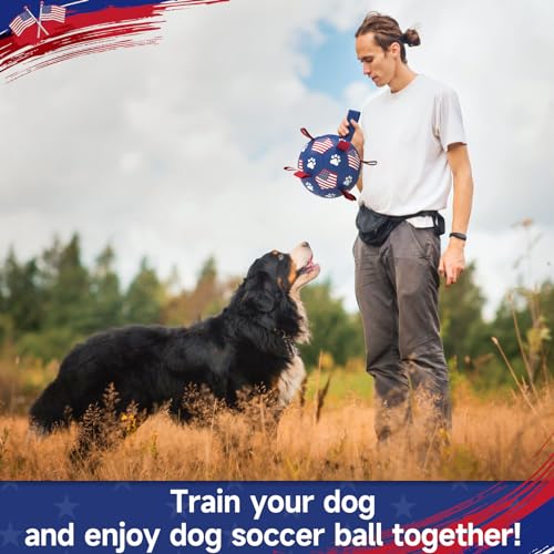 Image of QDAN Dog Balls with Straps, Large Herding Balls for >90lbs Dogs, Soccer Toy | 9 Inch Soccer Ball for Dogs with Tabs for Outside Play, High Energy Dogs to Keep Them Busy, Interactive Tug Toy for Training