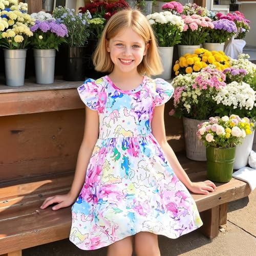 Image of Toddler Little Girls Casual Dresses Short Sleeve Crew Neck Graphic Cartoon Dress for 2-8 Years