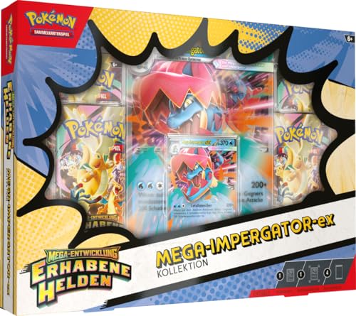 Pokémon-Sammelkartenspiel: Kollektion Mega-Entwicklung Erhabene Helden: Mega-Impergator-ex (1 holografische Promokarte 1 überdimensionale Wackelbildkarte und 4 Boosterpacks)