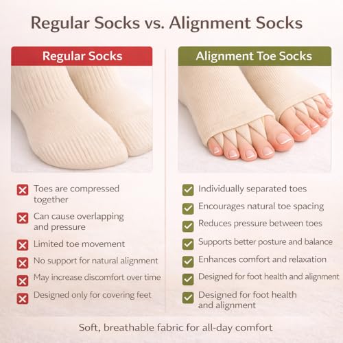 Image of Foot Alignment Orthopedic Cotton Socks for Men & Women | Five Toe Separator | Foot Pain Relief | Bunion Corrector | Plantar Fasciitis Support | Improves Posture & Flexibility | Free Size | Beige | 1 Pair