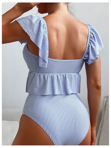 SOLY HUX Women's Ruffle Trim Swimsuits Striped Tankini Set High Waisted Two Piece Bathing Suits2