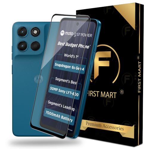Image of FIRST MART Tempered Glass for Motorola G57 Power & Moto G67 Power, 9H Full-Glue Screen Protector, 3D Edge-to-Edge, HD Clear, Oleophobic, Case-Friendly, Black, Pack of 1