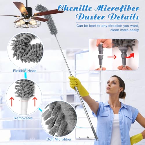 Image of COITEK Cobweb Duster with Extension Pole 96 inch Telescoping, 5PCS Microfiber Feather Duster for Cleaning Ceiling, Fan, Furniture, Washable