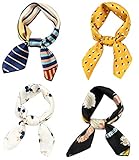 Hixixi 4 PCS 50s Satin Neck Scarf Dots Floral Striped Small Square Neckerchief Headbands Head Scarf for Women Girl (Multicolor C#)