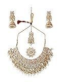 ZAVERI PEARLS Gold Tone Kundan Choker Necklace Earring Maangtikka & Ring Set For Women-ZPFK10799
