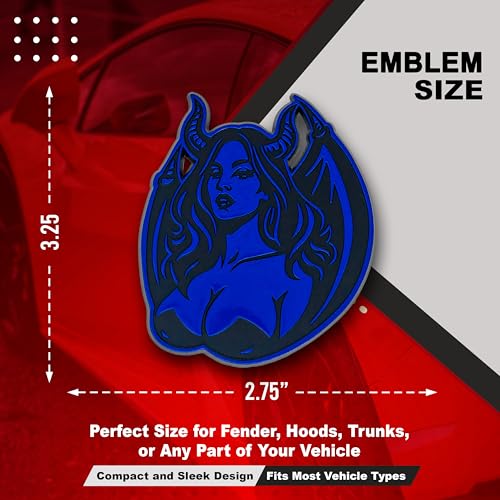 Image of Succubus Emblem, Devil Girl Demon Goddess 3D Badge, Dark Gothic Lilith Style Auto, Custom 3D Exterior Automotive Accessories, Universal Fit for Car, Truck, SUV (Set of 2) (Blue)