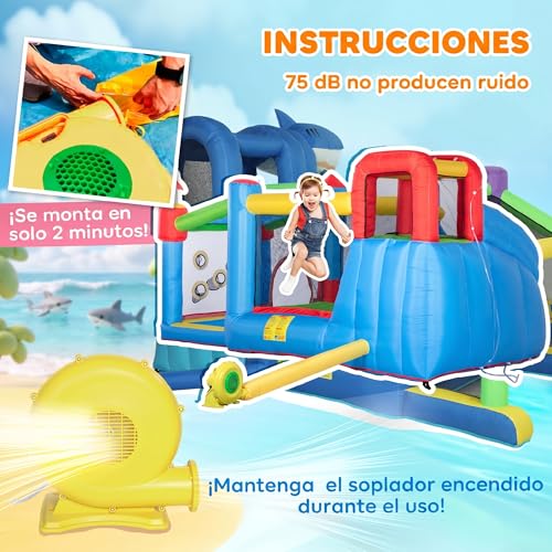 Miniatura 6 de Outsunny Castillo Hinchable Para Niños Castillo Inflable Infantil Con Tobogán Cama De Salto Piscina Muro De Escalada Inflador Y Bolsa De Transporte 390x300x197 Cm Multicolor
