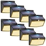 Solar Lights Outdoor, [ 8 Pack/138LED ] Solar Motion Sensor Light Outdoor with 3 Lighting Modes Wireless Waterproof Solar Wall Lights Solar Security Lights for Fence Yard Garden Deck Garage-Warm White