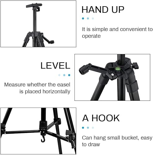 Miniatura 6 de RRFTOK Soporte de caballete para artista, trípode de metal, caballete ajustable para pintar lienzos de altura de 21 a 66 pulgadas con triángulo