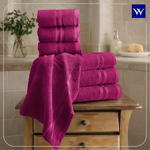 Image of Welspun 100% Cotton Quick Dry Bath Towel | High Absorbency Super Soft, Fast Drying Towels for Bath | 380 GSM Large Size Bath Towel for Men and Women | 70cm X 150cm - Dark Pink