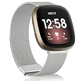 AK Armband Kompatibel mit Fitbit Versa 3/Versa 4 Armband/Fitbit Sense/Sense 2 Armband, Edelstahl Metall Ersatzarmband mit Verbesserter Magnet für Fitbit Versa 3/Versa 4/Sense/Sense 2 Damen Herren