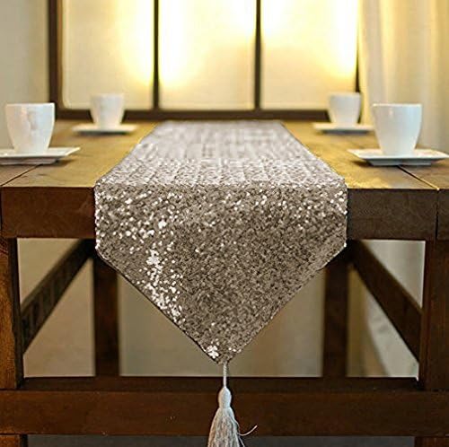 ShinyBeauty Shimmer Copper-Sequin Table Runner Tassel-30x180cm, Glitter Round Sequins Fabric for Table Runners in Party Wedding Banquet Table Linen Layout or Decoration (Copper)